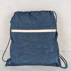 Genuine Kipling Supertaboo Blue Drawstring Zippered Backpack-Used-Good condition
